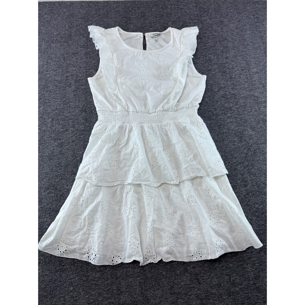 Speechless White Eyelet Tiered Ruffle Dress Smocked Waist Large